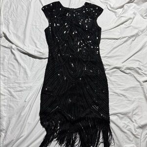Chic Black Sequin Fringe Mini Dress